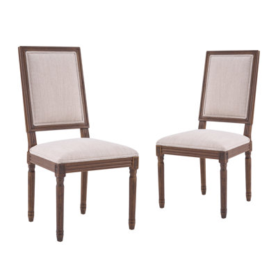  French Country Cane Back Dining Chairs, Set of 2, Luxury Upholstered Side Chairs with Fluted Legs, Modern Traditional Beige and Walnut Seating
