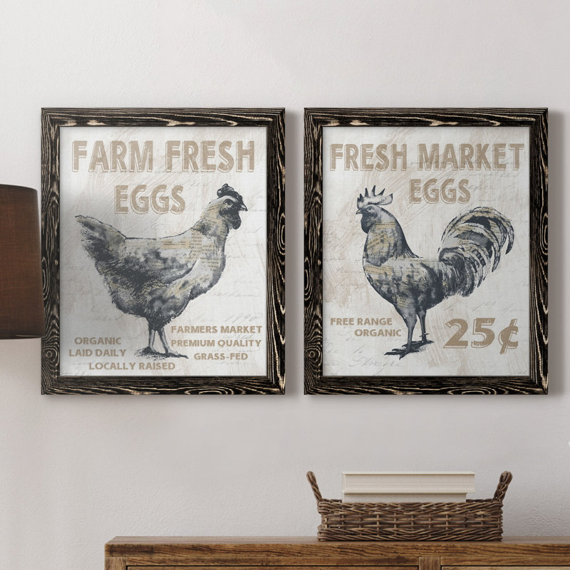 Farm Fresh Chicken - ensemble de 2 reproductions, Pas de tapis, H 20 po x l 17 po x P 1 po, H 31,5 po x l 47 po x P 1,5 po