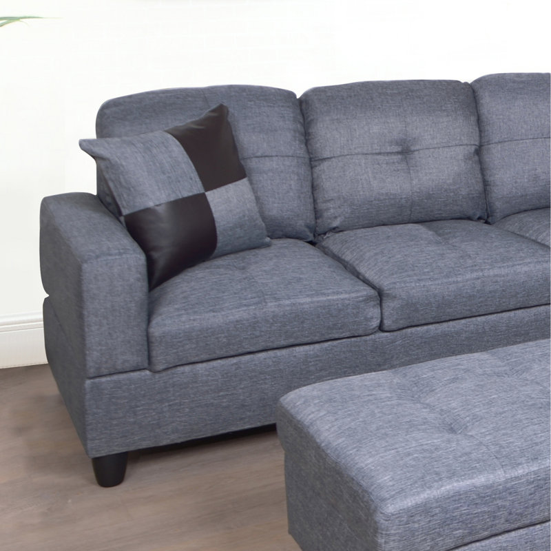Ensemble de canapé modulaire 3 pièces avec méridienne en lin et repose-pieds avec rangement à gauche, parfait pour la vie moderne et un rangement supplémentaire