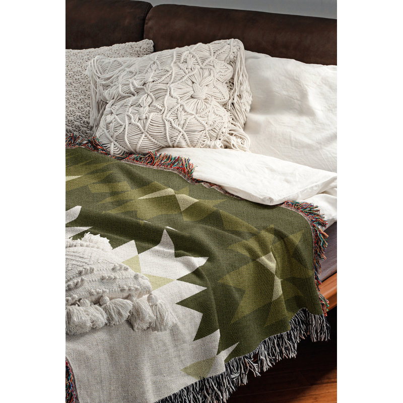 Couverture en mélange de coton Shako South Western, Chartreuse / blanc cassé, L 70 po x l 50 po