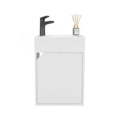 Meuble-lavabo de salle de bain avec lavabo, 1 porte, blanc