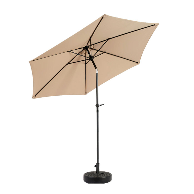 Parasol de table d'extérieur 9 pi avec manivelle et 6 baleines robustes, Kaki