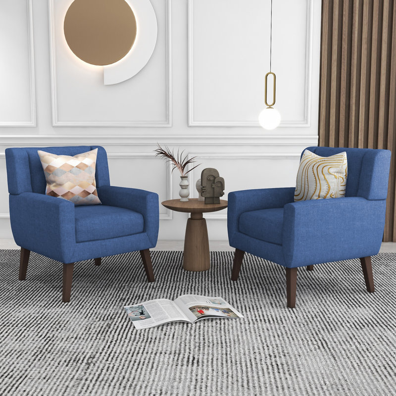 Jaqueze 73.4 Cm Wide Cotton Armchair, Blue Linen Blend