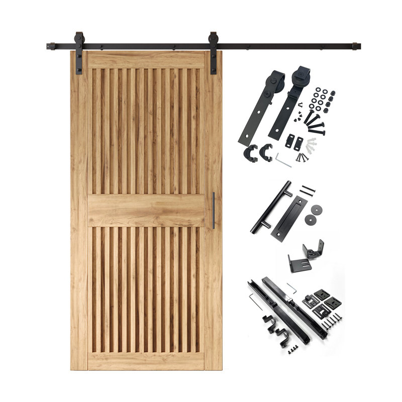 Porte de grange à rayures verticales non assemblée et non finie avec trousse de quincaillerie d'installation sans dérivation de 30 po x 84 po Homacer, rail de 5,5 pi, utilisation intérieure seulement
