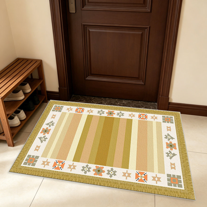 Gold & Orange Southwestern Fringe area rugs for Living Room, Soft and Comfortable, Suitable for all seasons, easy to maintain, machine washable Indoor floor mat, Under Table Farmhouse suitable for Bedroom, Dining Room, Study,  Balcony, Home Decor Patio