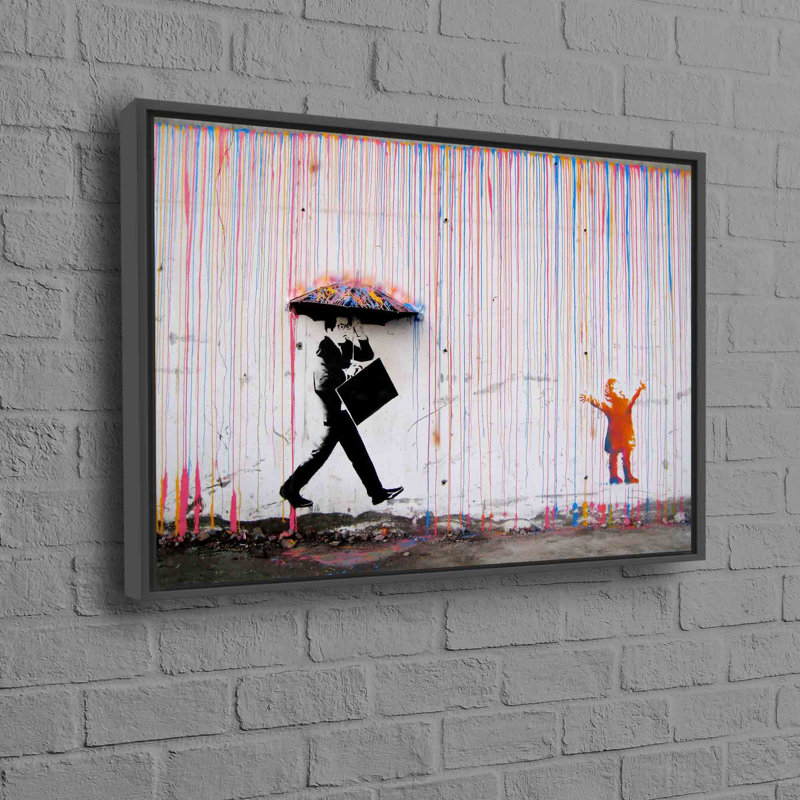 Abstrait art mural de pluie avec un thème de parapluie pour enfants dans un style graffiti saisissant fabriqué à partir de toile de coton pour une décoration moderne