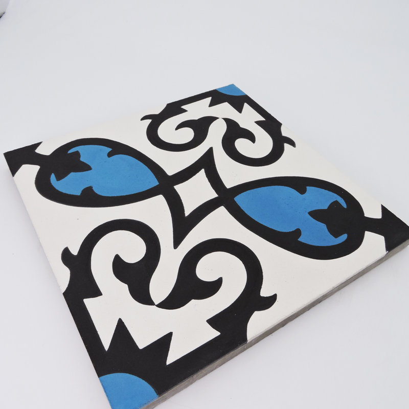 Carreau de mur et de sol à motif ciment 8 po x 8 po Agadir, Bleu / Noir