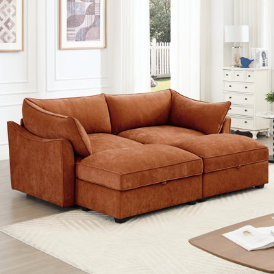 Orange 2 places avec tiroir de rangement amovible, chenille, repose-pieds d'usure et de siège lisse, conception en forme de croissant, ajoute du luxe à la maison