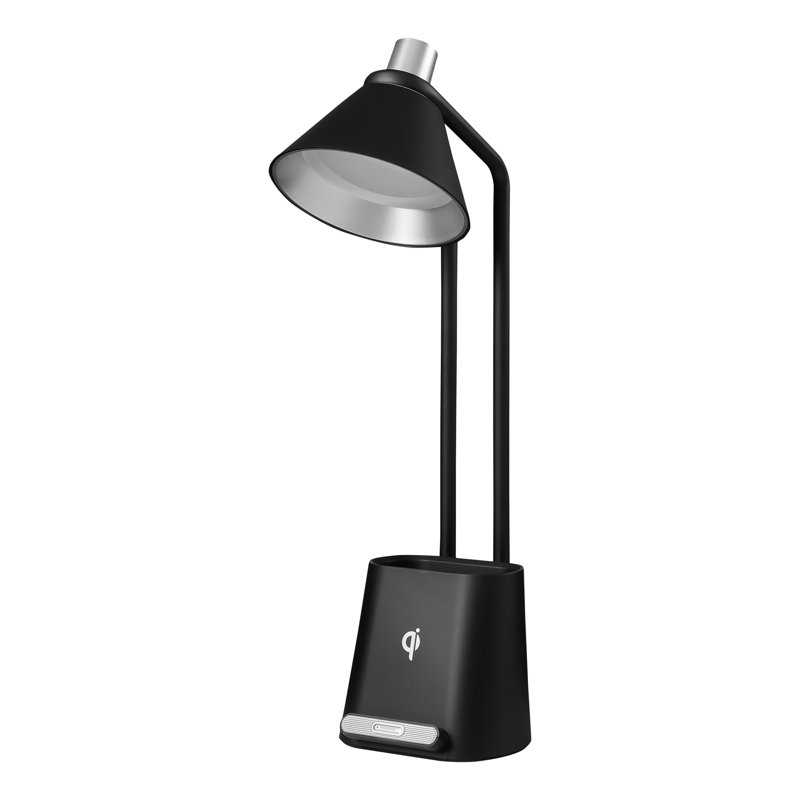 Lampe de bureau à DEL avec station de charge sans fil, lumière de travail à intensité variable, organisateur de rangement de bureau, noir mat