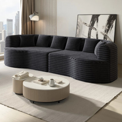 Canapé 106 po moderne sans os, canapé modulaire incurvé, canapé de luxe en mousse à mémoire de forme à 4 places en velours côtelé avec assise profonde et 6 coussins