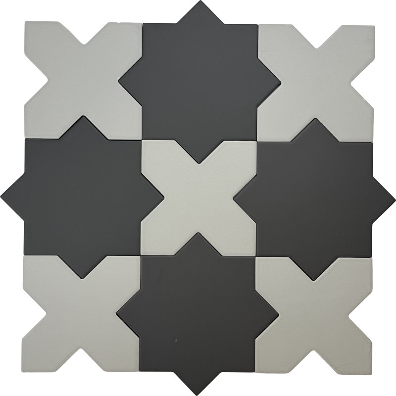 Seville Graphite Black 7 Star with Light Gray 5 Cross Matte Porcelain Wall and Floor Tile (10.62 sq ft/case) - 68 Pack