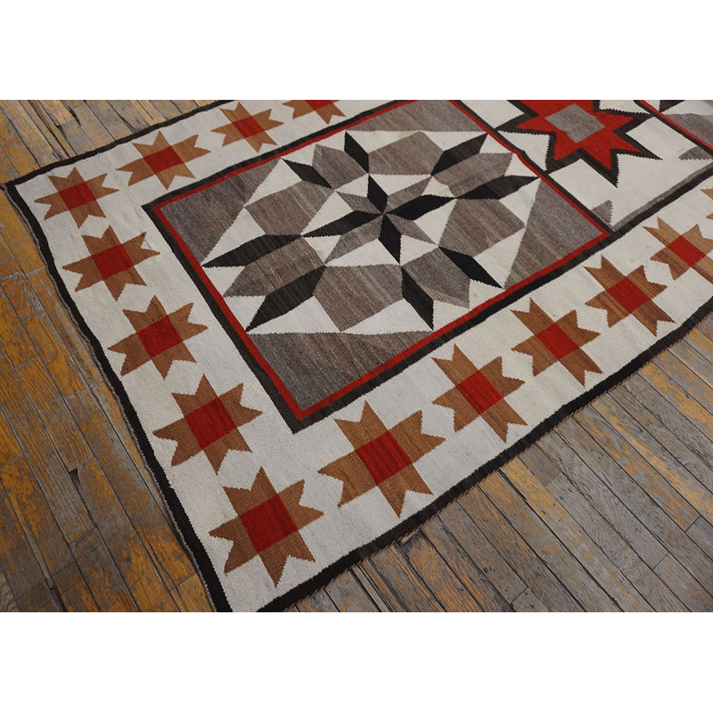 Antique Native American Navajo Wool Gray Tribal Flat Weave Rug