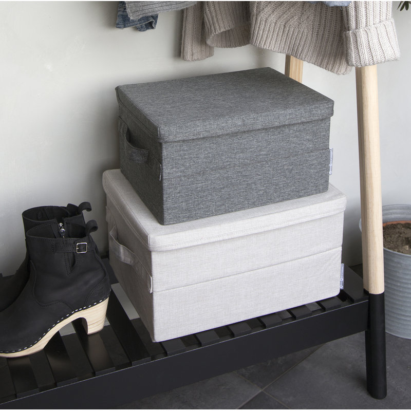 Bigso Soft Foldable Polyester Storage Box with Lid, Beige, 8.7" H x 15.75" W x 11.8" D