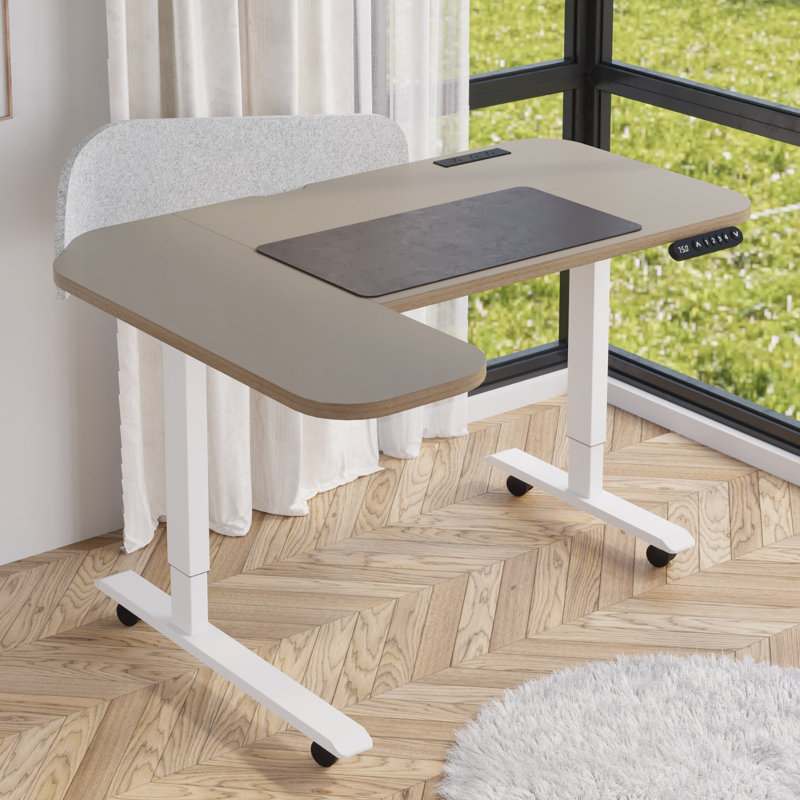 59'' L-shaped Height Adjustable Standing Desk, Cream