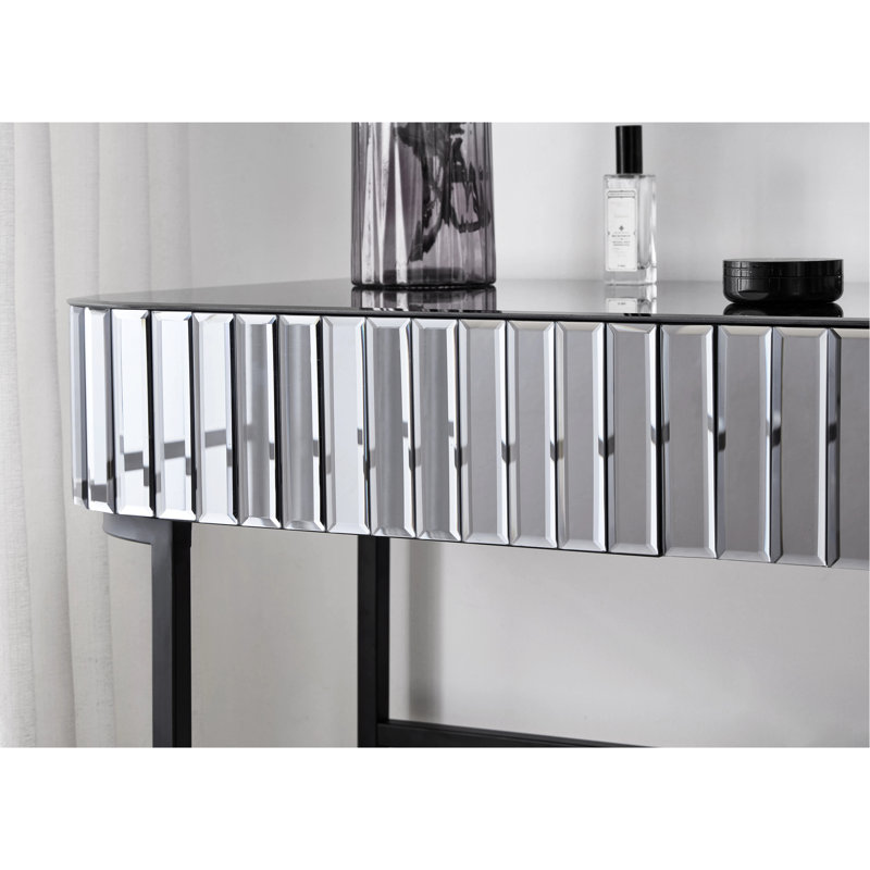 Meuble-lavabo à miroir 39 po avec base en acier inoxydable, 2 tiroirs - gris, idéal pour la chambre à coucher et le bureau