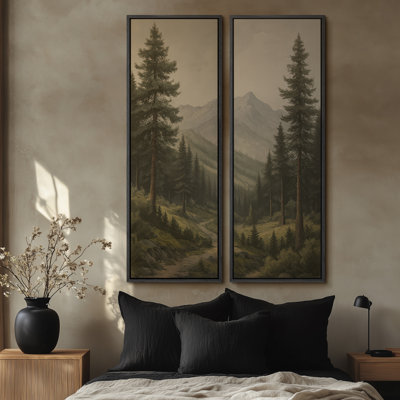 «Evergreen Mountain Valley Landscape for Office», ensemble de 2 reproductions d'art encadrées sur toile 60 po x 20 po x 2 pièces, 60 po x 30 po x 2 pièces