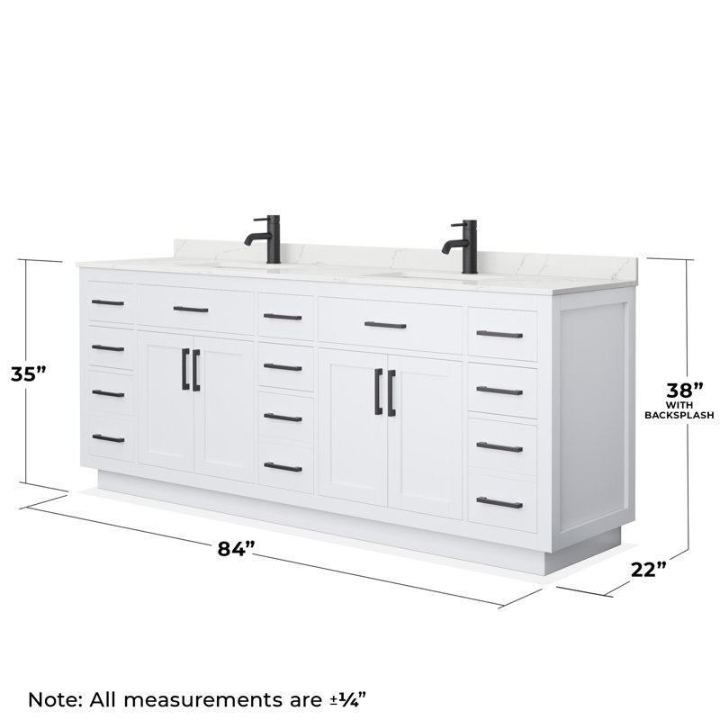 Beckett TK 84'' W Vanity, Giotto Quartz, 8" Center, Matte Black