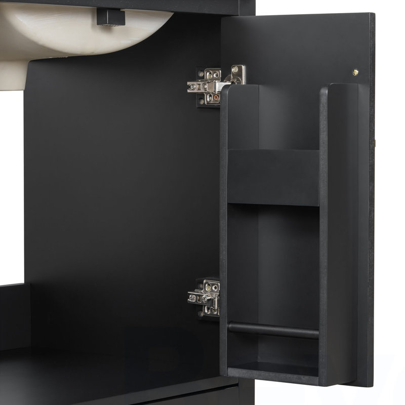 Meuble-lavabo 24 po avec lavabo, armoire en panneau de fibres à densité moyenne avec cadre en bois massif, 1 tiroir divisé et 2 portes à fermeture douce avec supports de rangement à deux portes, meuble-lavabo autoportant