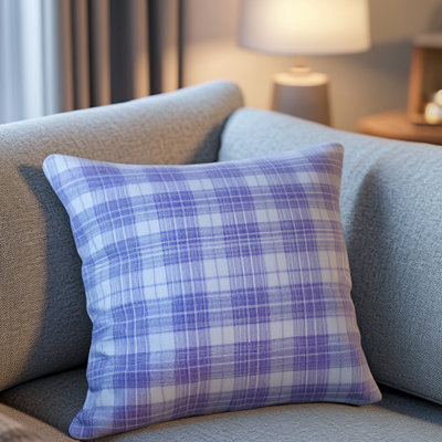 Blue Purple White Plaid Throw Pillow