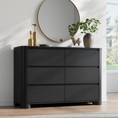 Commode pour chambre à coucher, commode moderne de 47 po avec base épaisse robuste, conception d'angle arrondi pour la chambre à coucher, le salon, le couloir, noir