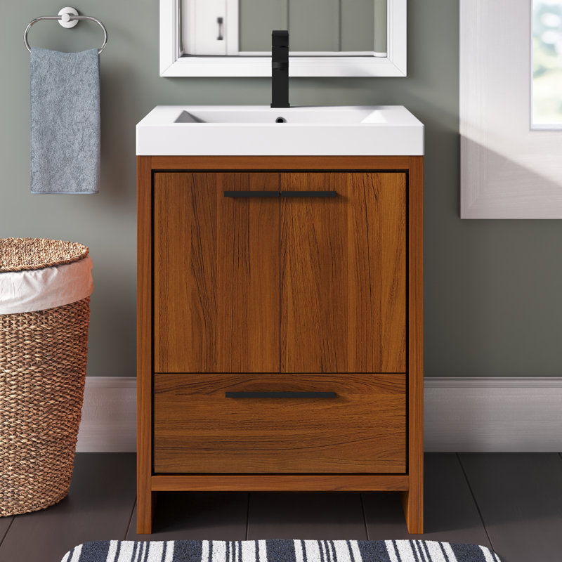 Southmead 24.02'' Single Bathroom Vanity with Resin Top, Teak
