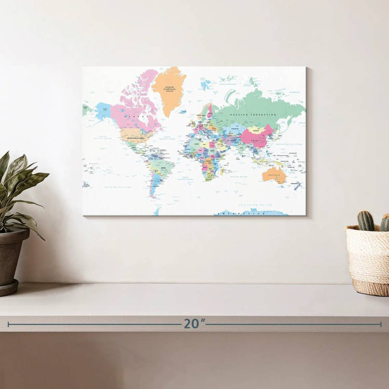 Carte du monde pastel Keiri, H 8 po x l 12 po