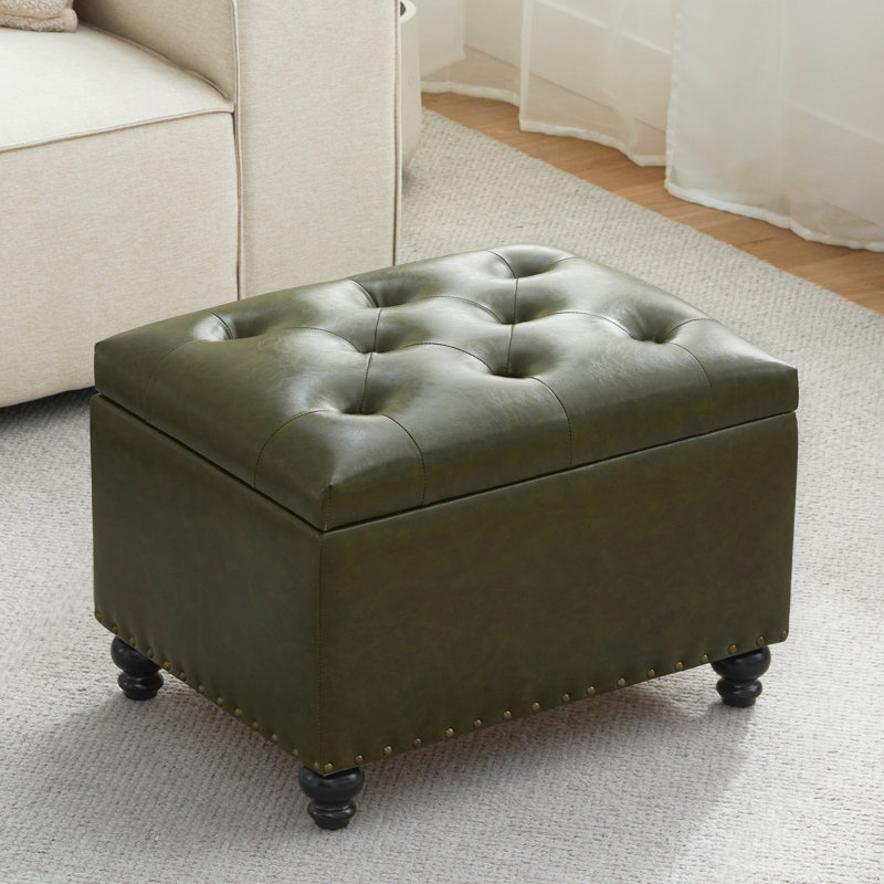 23.6" W Rectangle Upholstered Storage Ottoman, Green