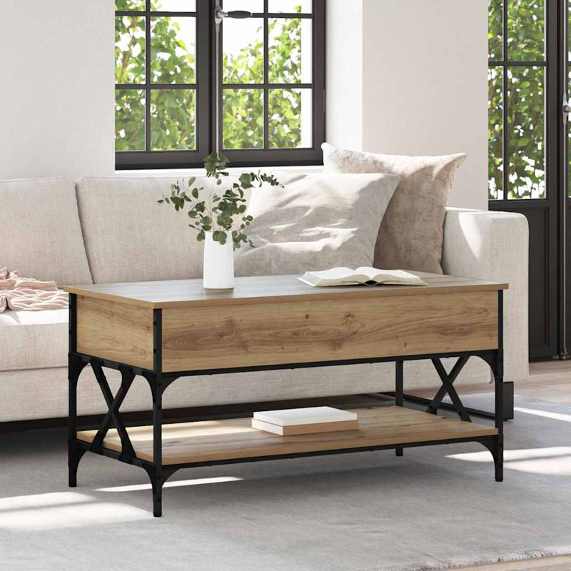 Lift Top Coffee Table with Storage, 50cm. H x 100cm. L x 50cm. W, Artisan Oak