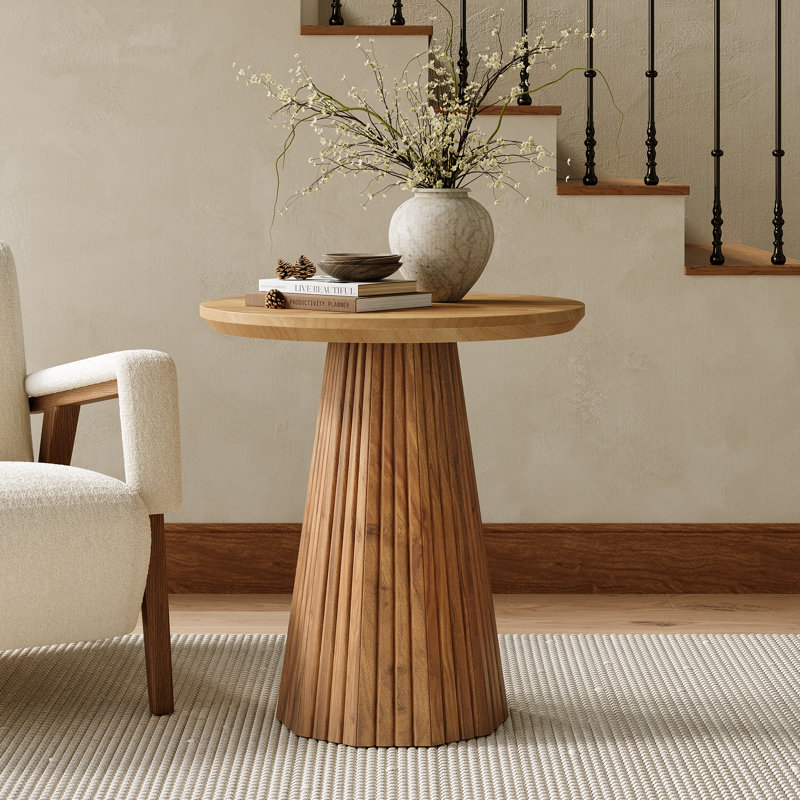 Solid Wood Pedestal End Table
