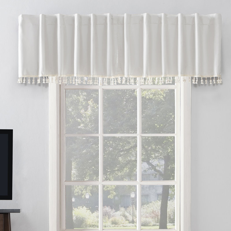 Sun Zero Evelina Faux Dupioni Silk Thermal Extreme 100% Blackout Back Tab Window Valance, Pearl