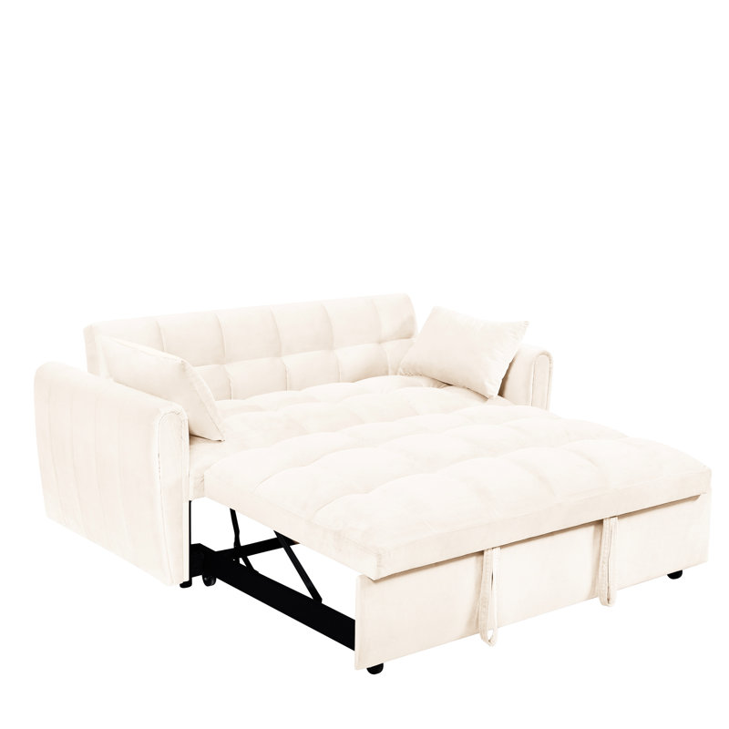 Lit pliable avec revêtement en velours, dossier réglable pour le salon (beige), lit 64,9 64,9 po et réglable. Structure en bois brun. Revêtement beige. Sac de rangement, coussin. Doux, confortable. Pour la chambre,