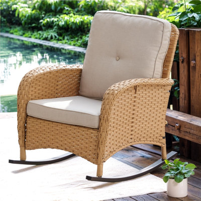Braxleigh Outdoor Patio Wicker Rocker Chair With Cushions by Lark Manor