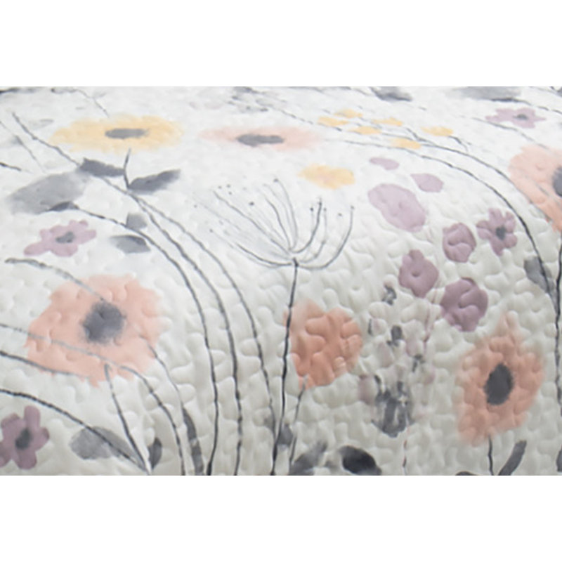 Ensemble de courtepointe réversible en microfibre rose / gris , Courtepointe très grand + 2 taies décoratives