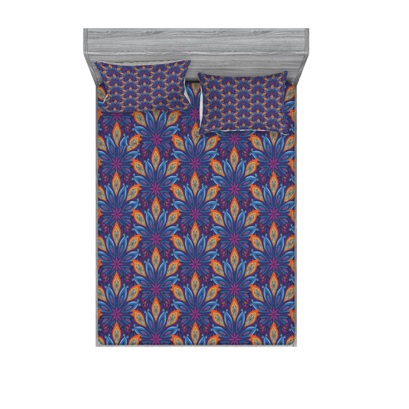 Microfiber Floral Sheet Set, Queen Sheet Set with Fitted Sheet