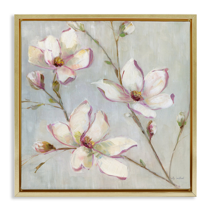 Art mural traditionnel sur toile flottante, "Traditional Apple Blossoms" par Sally Swatland, Cadre flottant métallique doré