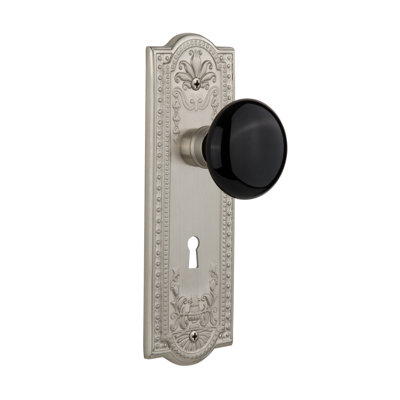 Black Porcelain Interior Mortise Door Knob with Meadows Long Plate