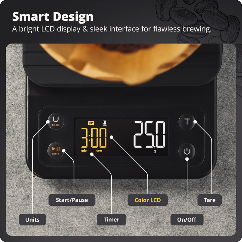 Onyx Black Digital Coffee Scale with Timer and Silicone Cover