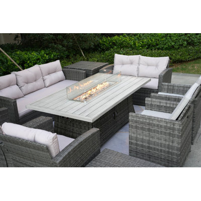 Ensemble de conversation en osier / rotin pour 9 personnes avec coussins Xanthus