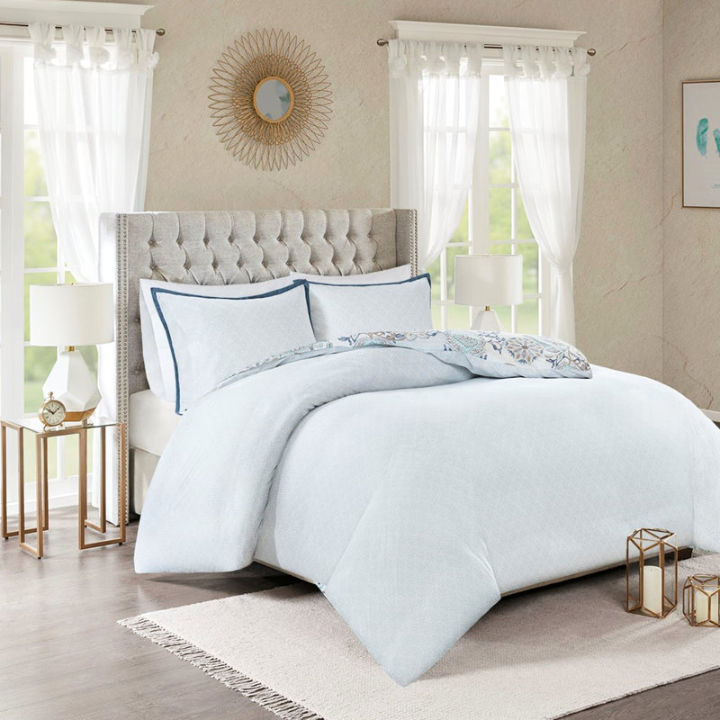Literie en coton réversible pour grand lit avec motif de médaillon imprimé doux