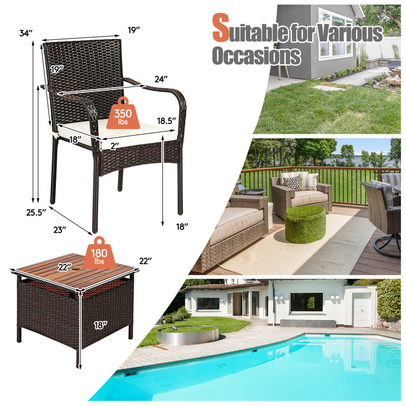 Buswell 2 - Person Acacia Wicker Patio Dining Set with Square Table