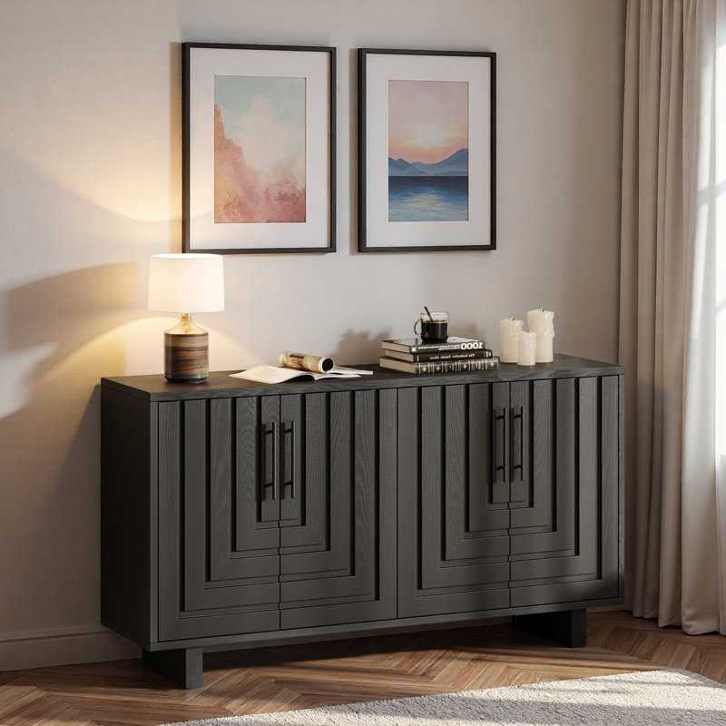 Buffet moderne avec poignées en métal et ligne géométrique, Noir