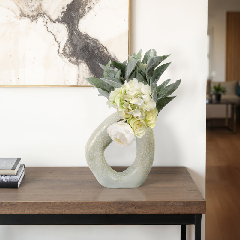 Pottery Earthenware Vase with Unique Shape 12" White for Home, Office, Bedroom, and Living Room Decor