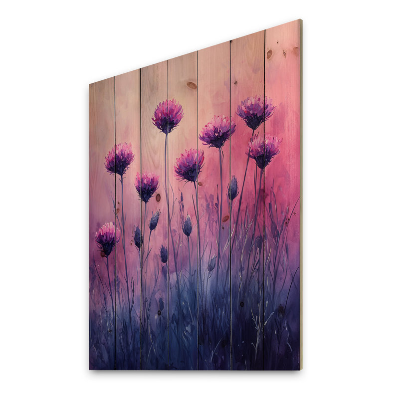 Dreaming Of Cornflower Fields In Purple II - Cornflowers Wood Wall Decor - On Natural Pine Wood, 20" H x 10" W x 0.78" D