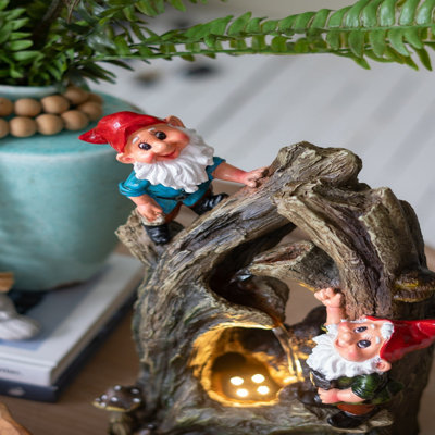 Fontaine de gnome en polyrésine de 8,3 x 4,7 x 13,8 pouces avec lumière DEL, jolie pièce décorative de style conte de fées pour la décoration intérieure et extérieure du jardin