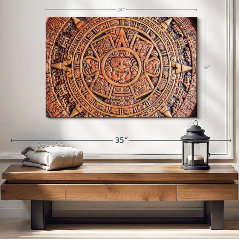 Impression sur toile calendrier aztèque, H 16 po x l 24 po
