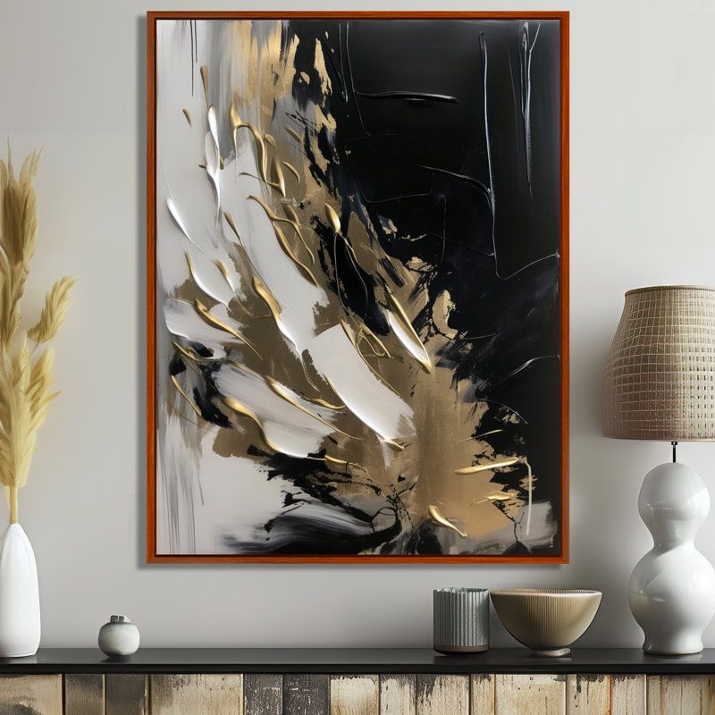 Organic Bliss Minimal Abstract Gold and Black - Art abstrait, peinture murale, H 44 po x l 34 po x P 1,5 po