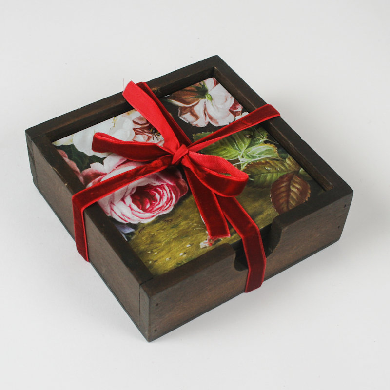 Wood Square 4 Piece Coaster Set