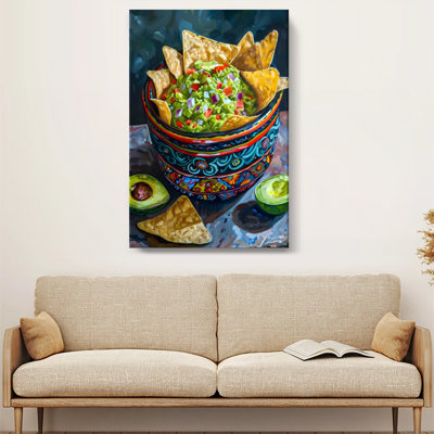 Mexican Folk Art Nacho Bowl - Kitchen Wall Art Print on Gallery Wrapped Canvas, 36" H x 24" W, Ready to Hang for Kitchen, Dining Room or Bar