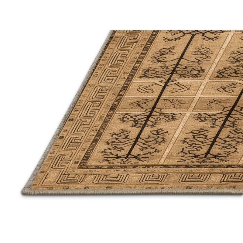 Machine Washable Art Deco Brown Area Rug, Rectangle 2' x 3'