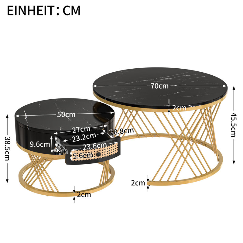 Helenie Frame Coffee Table with Storage, 45.5cm H x 70cm L x 70cm W, Black